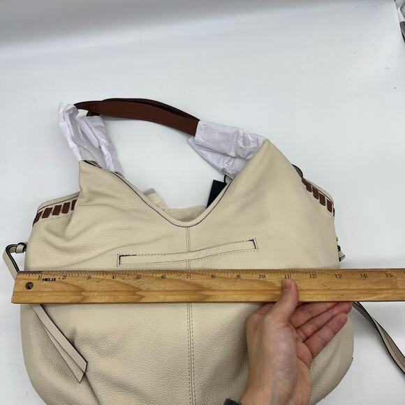 LODIS Womens Purse Medium Whipstitch Leather Tote Lacey Sand/Chestnut - Picture 4 of 14